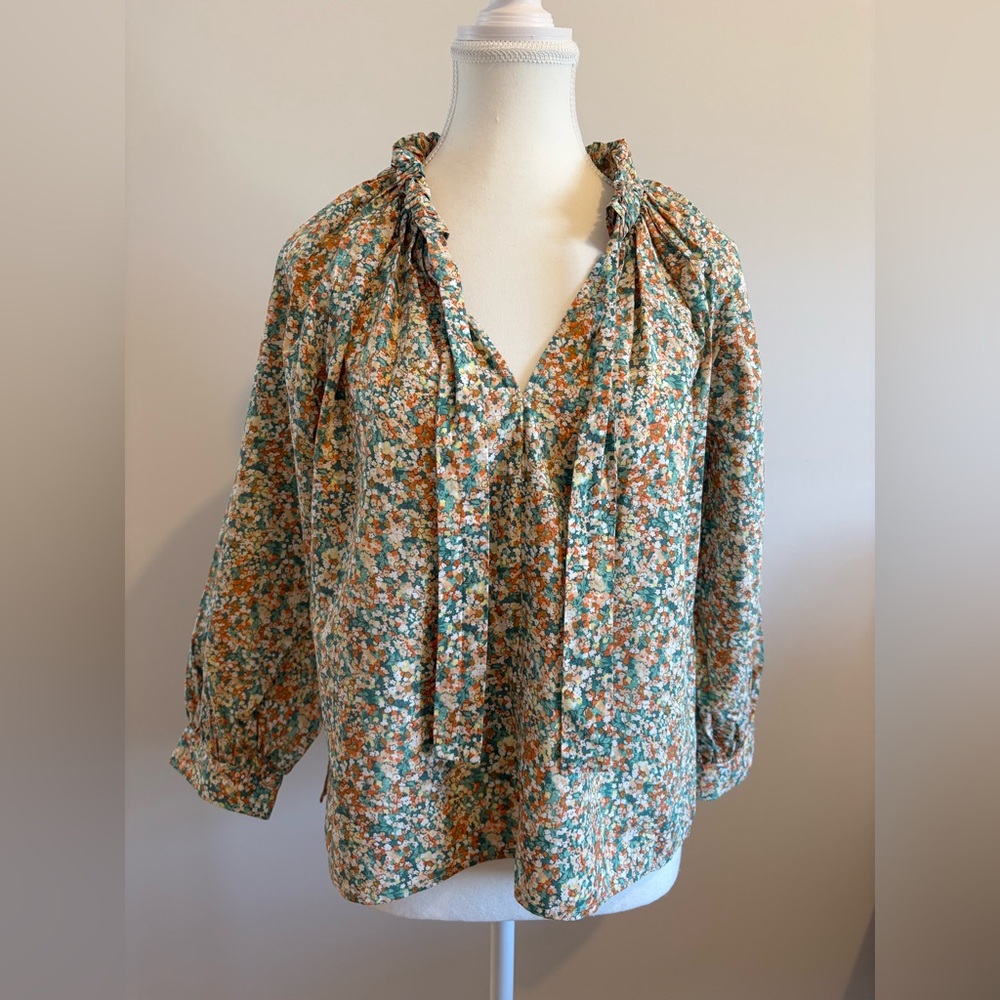 Rails Multicolor Floral Blouse with Ruffle Neck